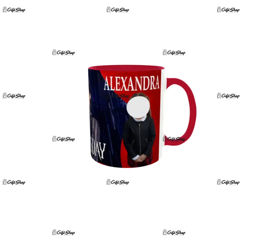 Wednesday (nume), cana din ceramica, 330ml, personalizata cu 2 poze si text model 3367